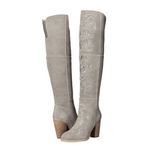 CLEAR OUT SALE Gray Embroidered Knee High Boots